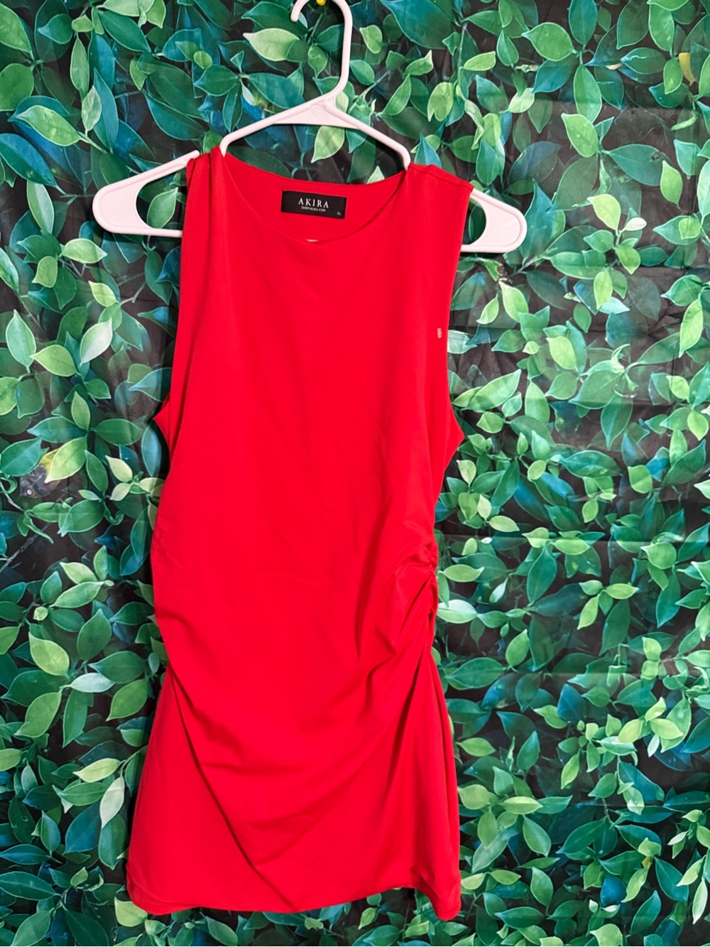 AKIRA Bright Red Sleeveless Ruched Tank Top